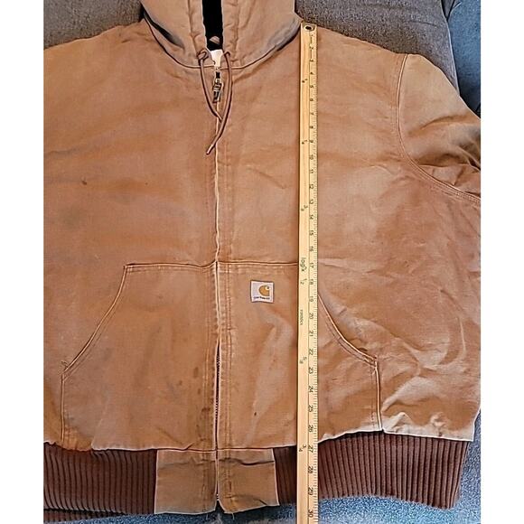 VTG Carhartt Full Zip Hoodie Jacket 3XL Tan USA Thrashed Workwear GUC - Picture 9 of 12